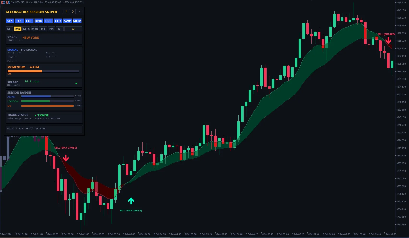 Gold trading sessions on MT5